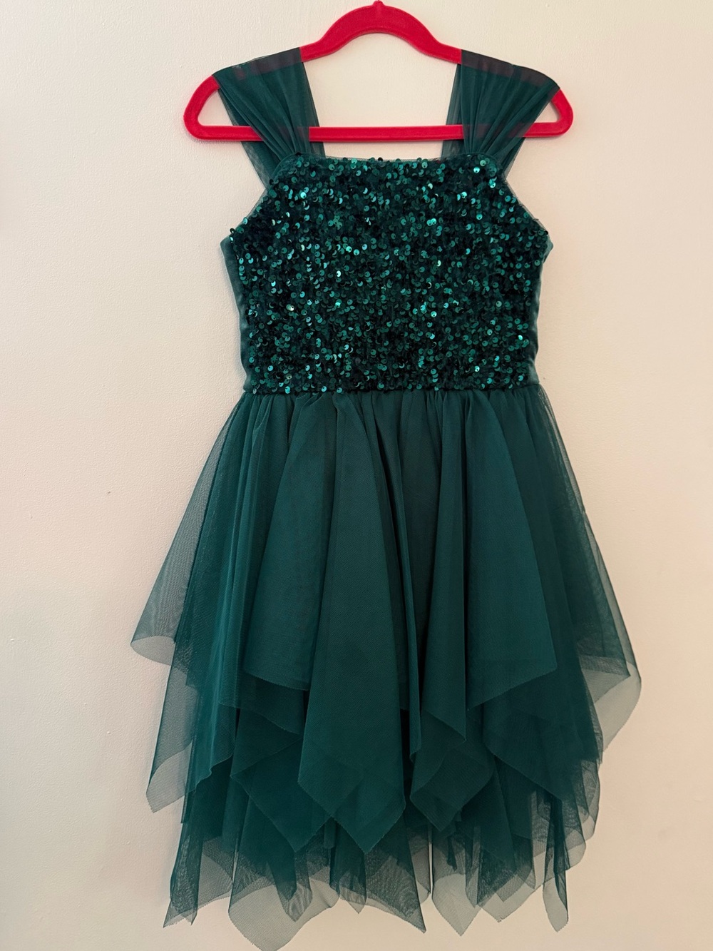 Emerald Green Sequin Tulle Party Dress for Girls